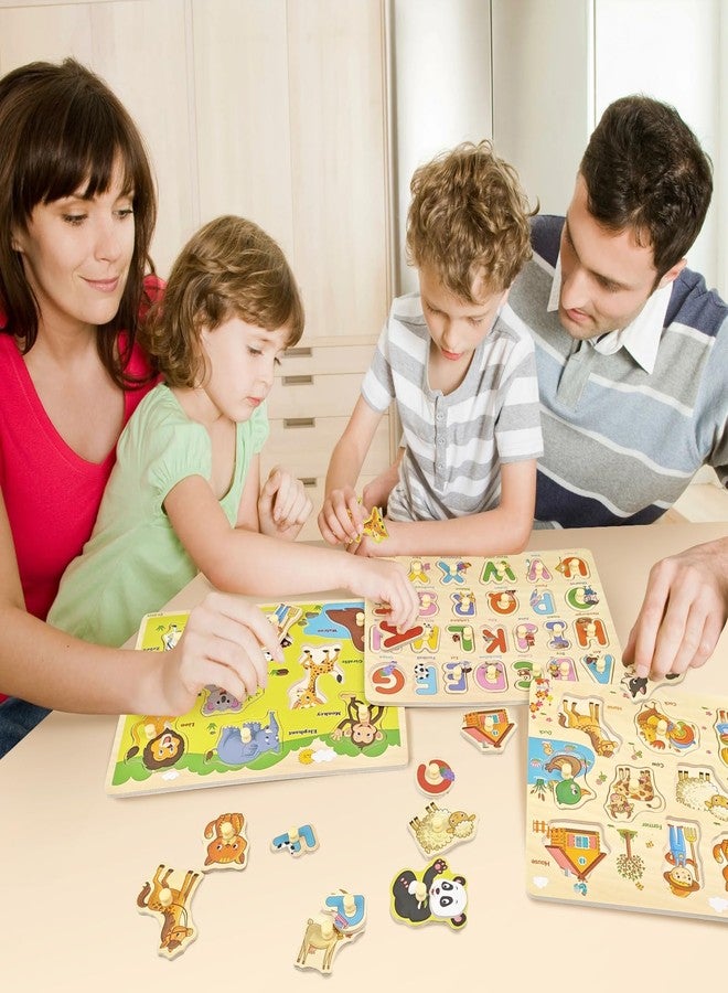 edutree Wooden Peg Puzzle for Toddlers 2-4, 5 Pack Montessori Toys Learning Educational Puzzles for Kids Girls Boys 2 3 4 Yesrs Old with Dinosaurs Farm Animal Number - Image 5